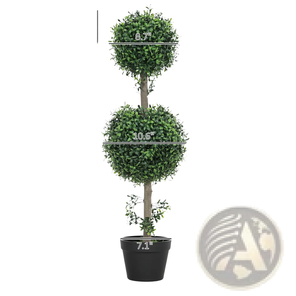 Set of 2 artificial boxwood topiary trees 36 inch with three-tiered lush green foliage in black pots