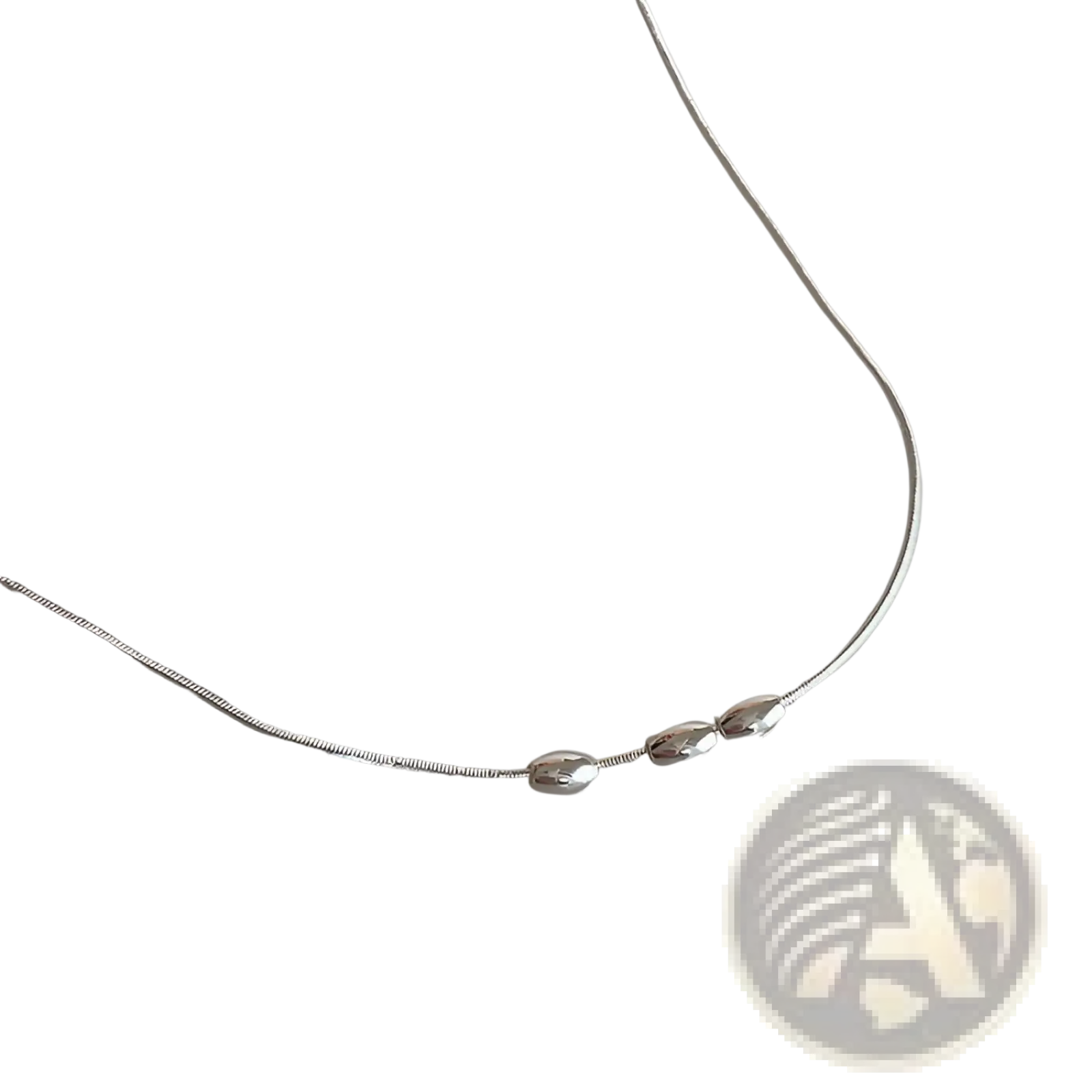 Silver snake chain necklace with three smooth oval beads from minimalist silver and pearl pendant necklace set