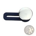 Navy blue silicone magnetic clothing organizer with silver circular magnet for no sew adjustable jeans waist button extender