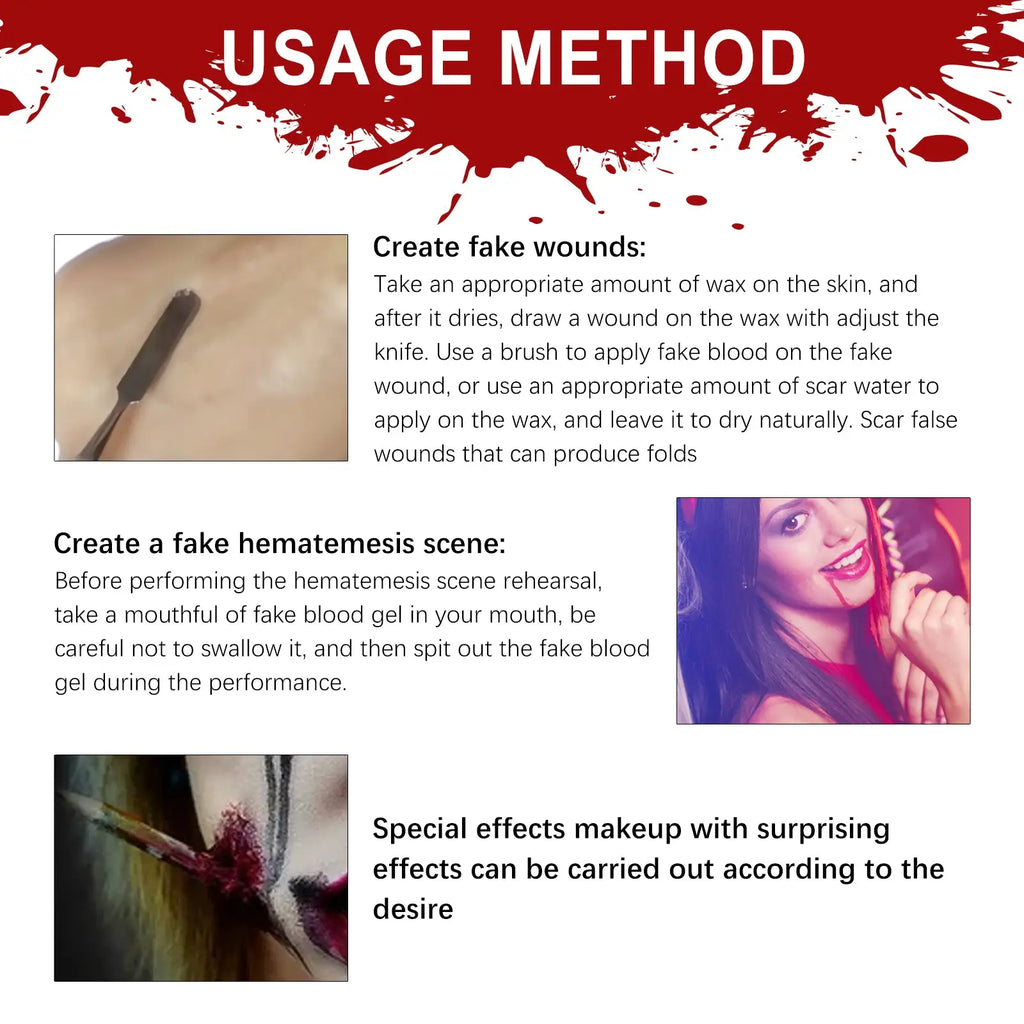 A black-handled knife with a metallic blade for creating fake wounds in sfx halloween makeup kit