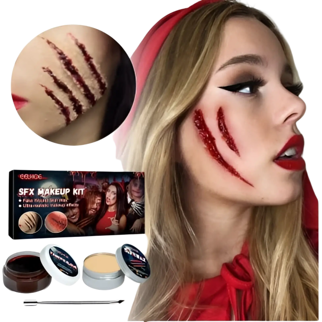 Sfx makeup kit with red and black fake blood scratch makeup for realistic halloween scars and wounds cosplay use