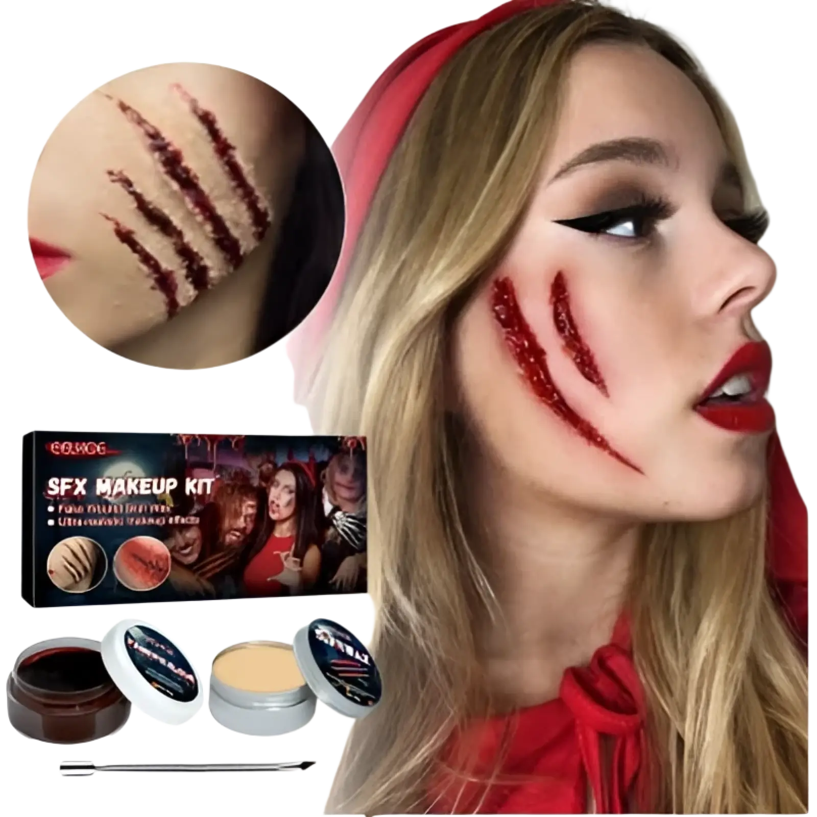 Sfx makeup kit with red and black fake blood scratch makeup for realistic halloween scars and wounds cosplay use