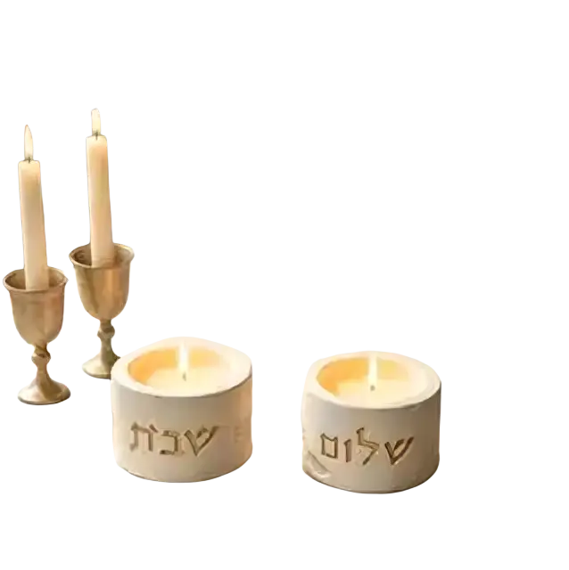 Cream-colored silicone mold with two circular indentations for creating hebrew letter candles in shabbat candle holder mold