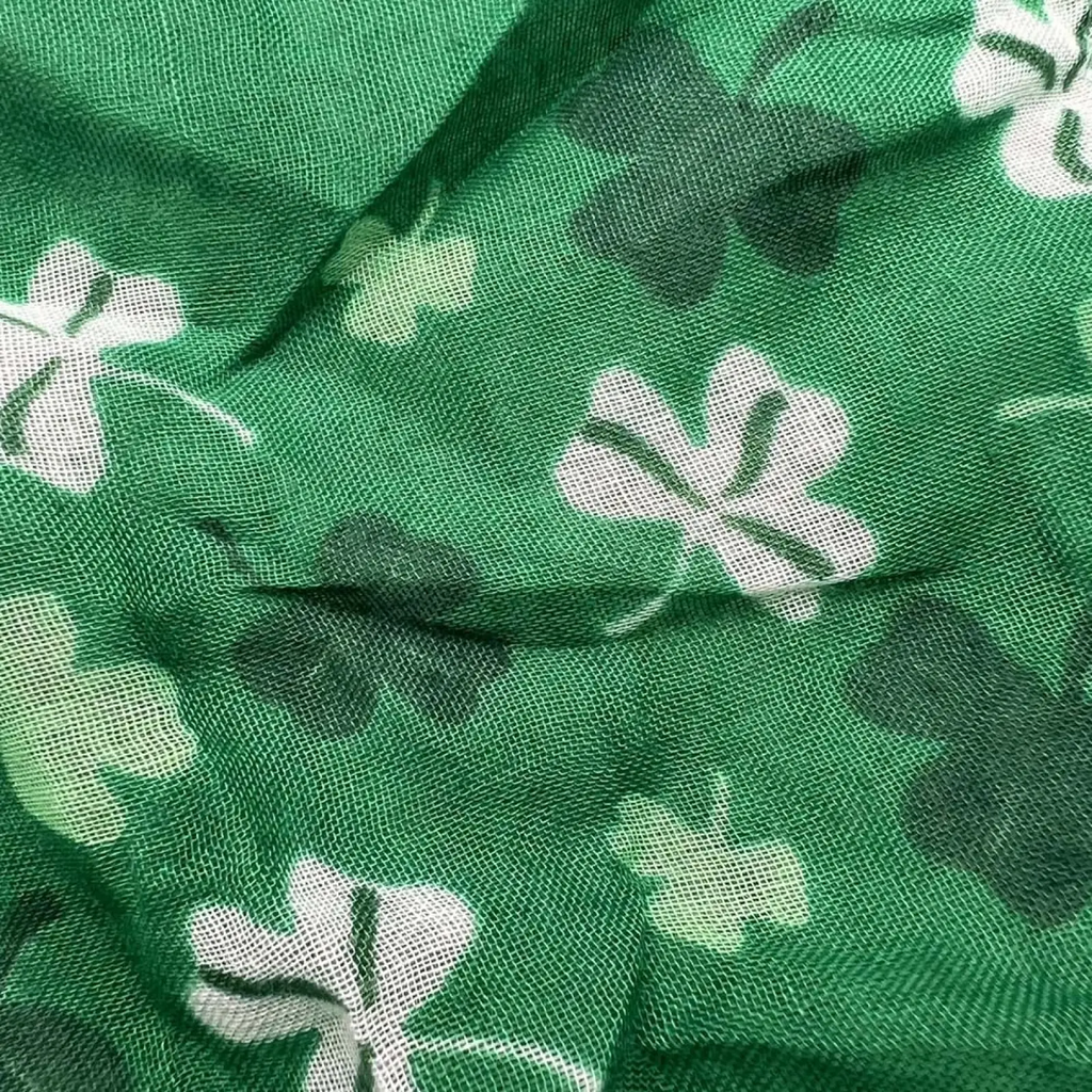 Shamrock printed scarf 2pack green earth tone featuring green fabric with white and dark green shamrock patterns