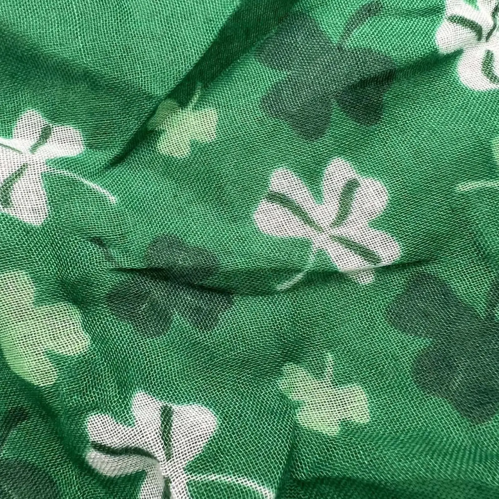 Shamrock printed scarf 2pack green earth tone featuring green fabric with white and dark green shamrock patterns