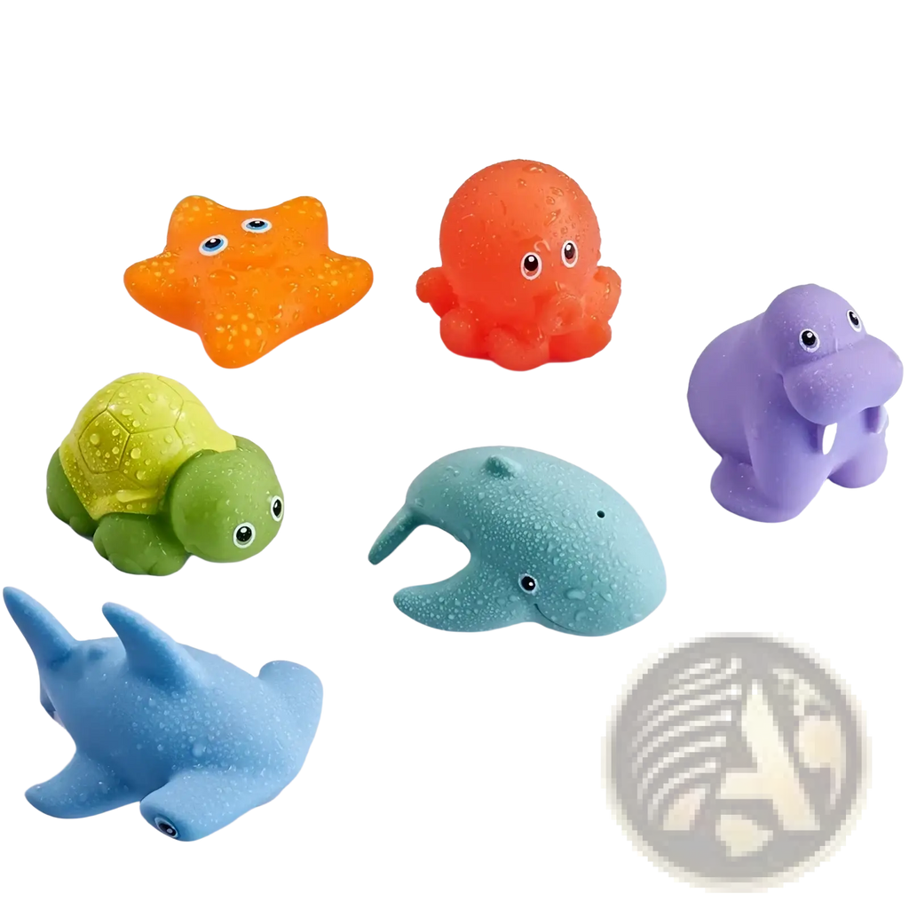 Bright orange rubber octopus bath toy with googly eyes and textured suction cup feet from shark bath toy fishing game set