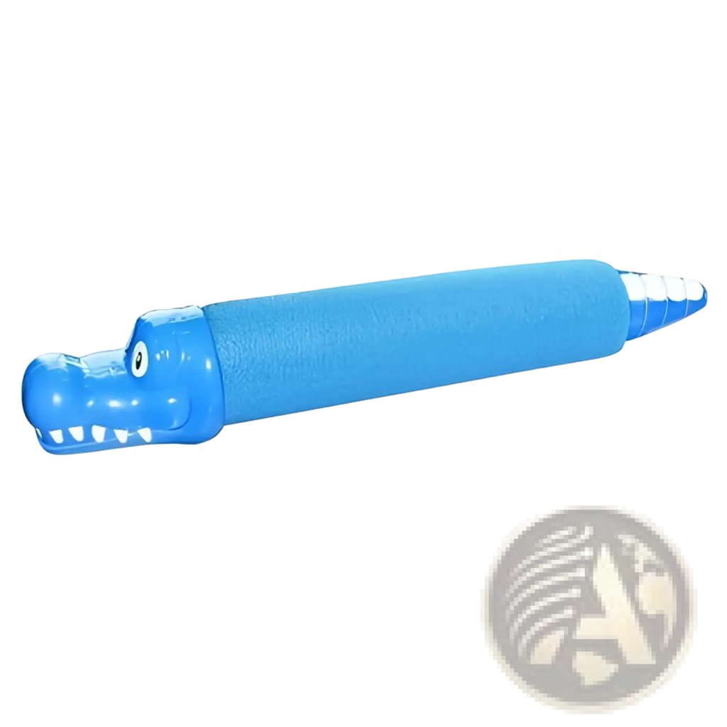 Blue foam crocodile-shaped shark foam water gun blaster with white teeth and eye details for kids pool toys