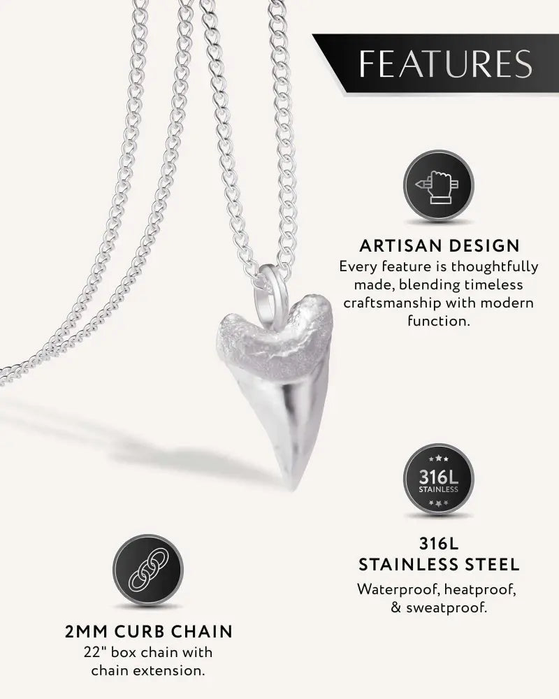 Rtzn silver stainless steel heart-shaped pendant on 2mm curb chain crafted from 316l stainless steel with artisan design