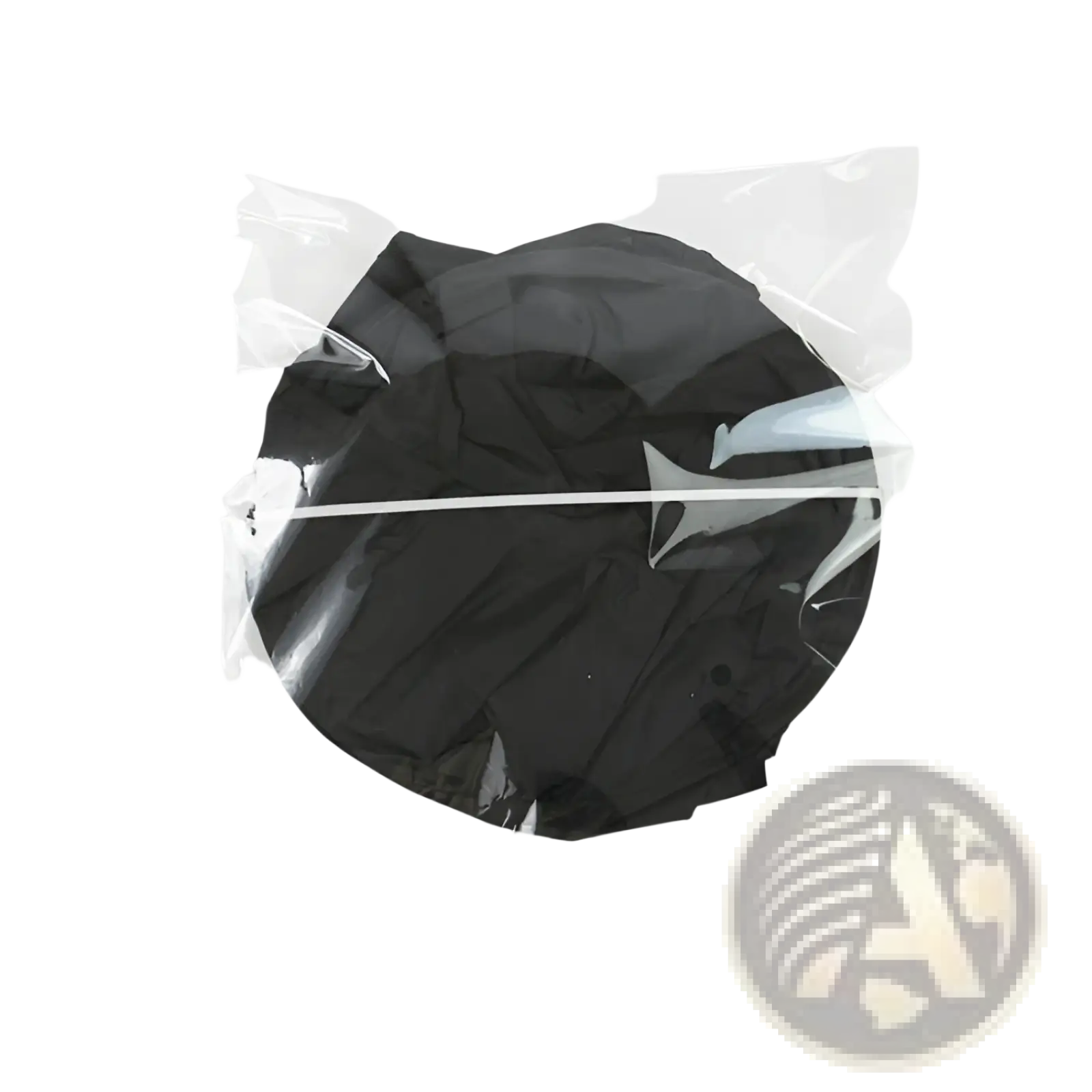 Black circular shower cap in clear plastic packaging for shaving bib foldable waterproof barber cape apron use