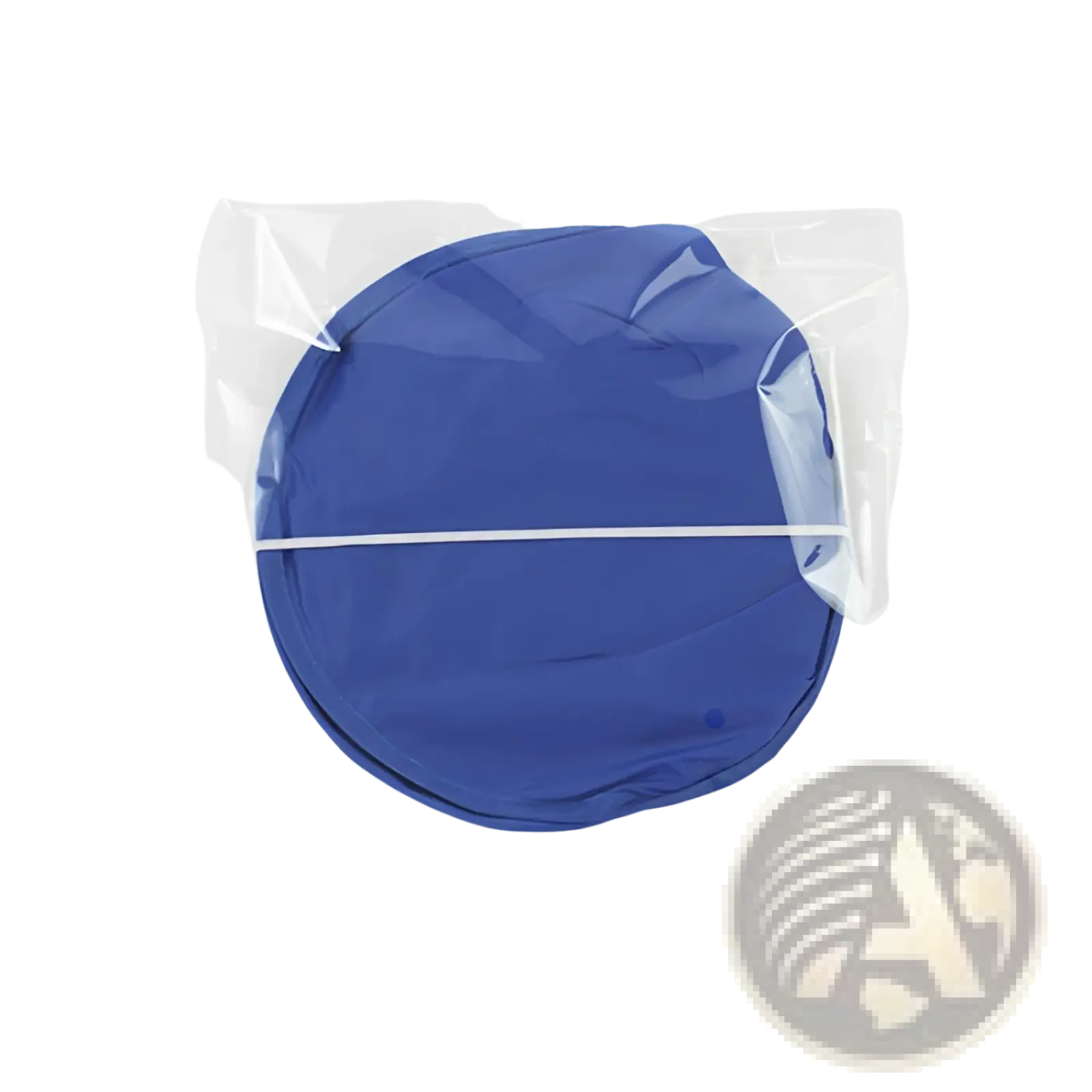 Blue circular fabric cap sealed in clear plastic packaging for shaving bib foldable waterproof barber cape apron