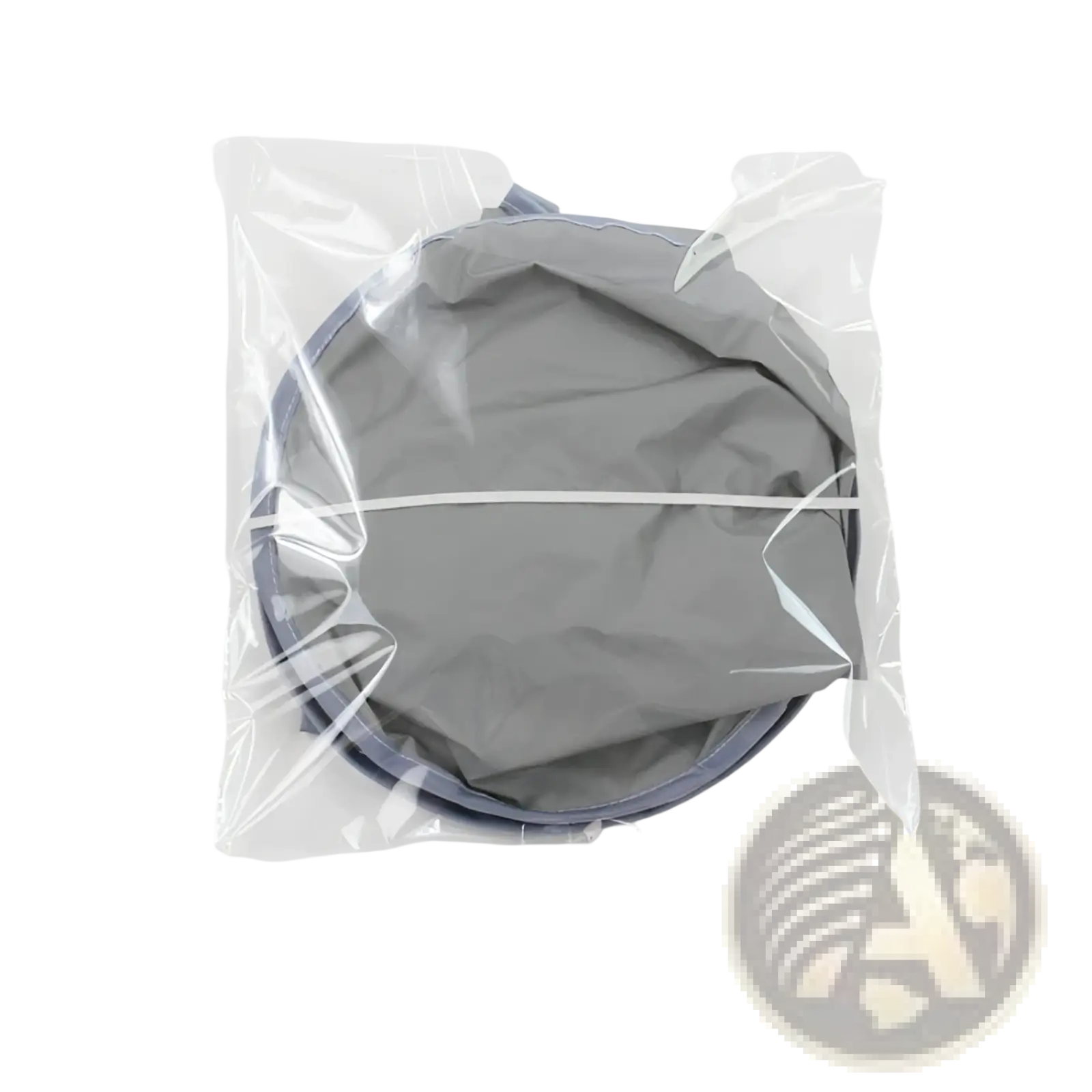 Gray foldable waterproof barber cape apron packaged in clear plastic for shaving protection and easy storage