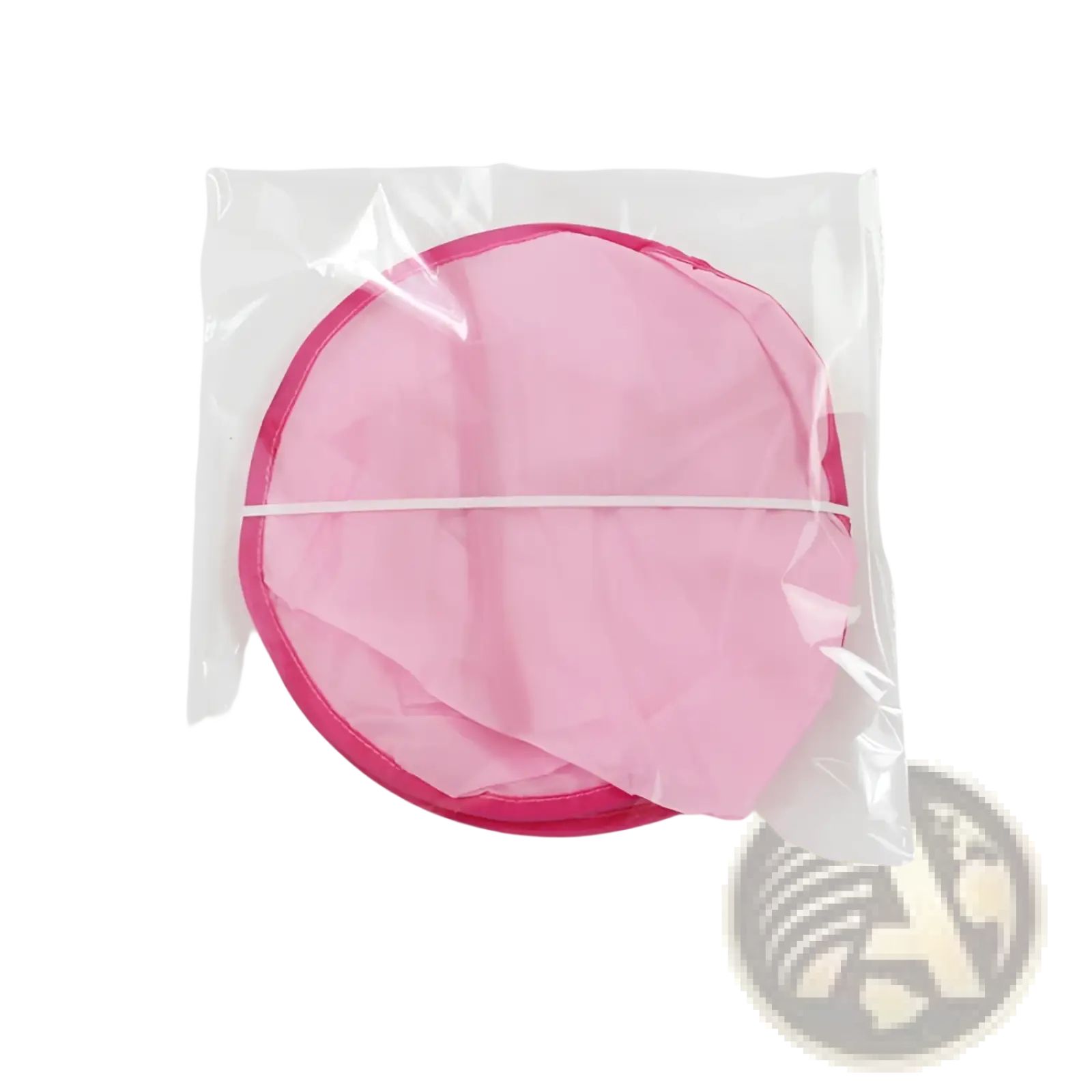 Pink circular mesh laundry basket with reinforced rim and white elastic band for foldable waterproof barber cape apron