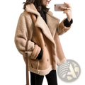 Beige shearling bomber jacket oversized winter coat with plush textured exterior and soft inner lining