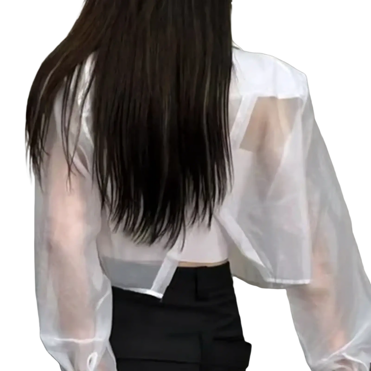 White sheer long-sleeved cropped blazer with subtle side slits for women summer streetwear