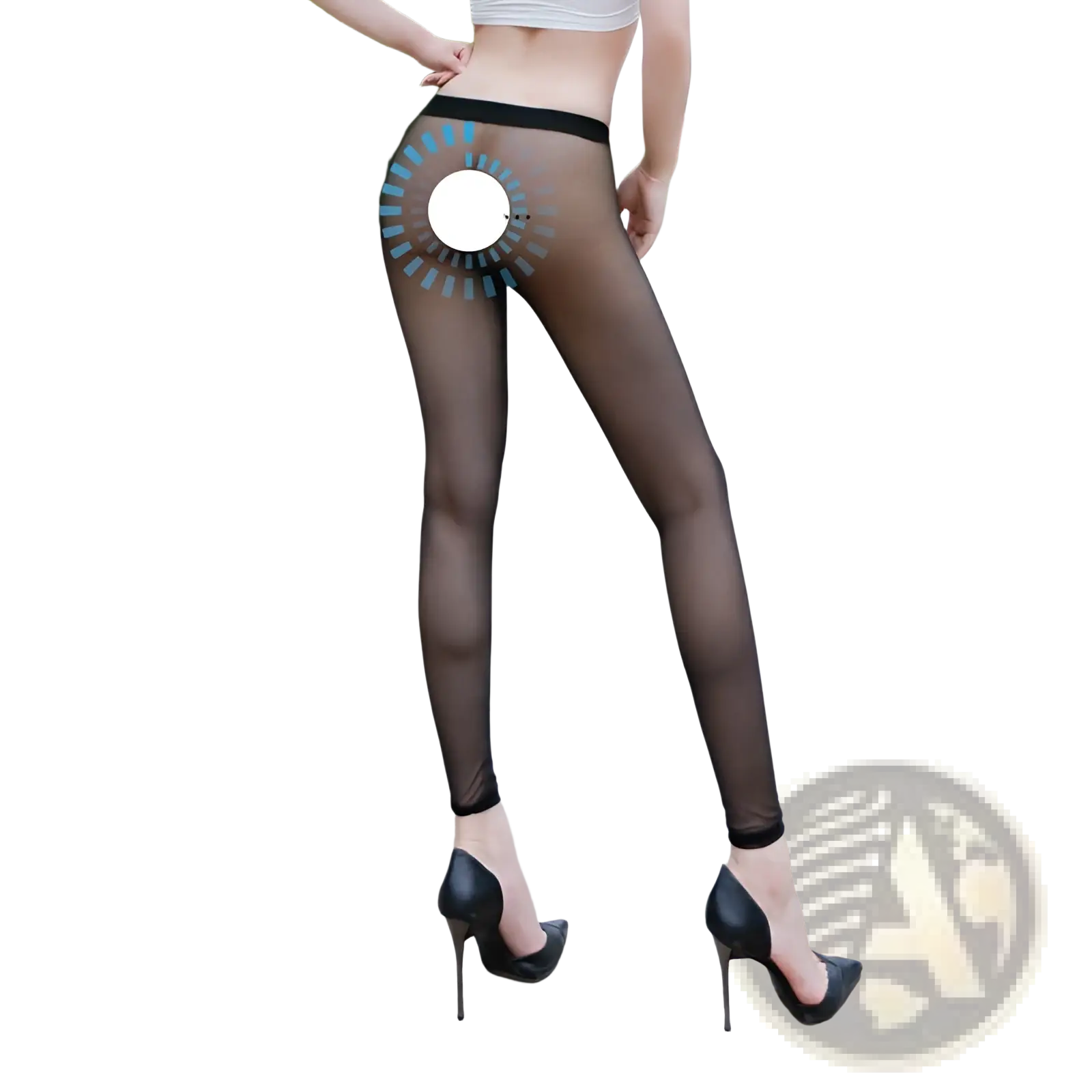 Sheer high waisted black leggings with solid waistband made of sheer material for casual wear