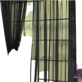 Black sheer tulle window curtain with delicate leaf embroidery along edges for living room and bedroom use