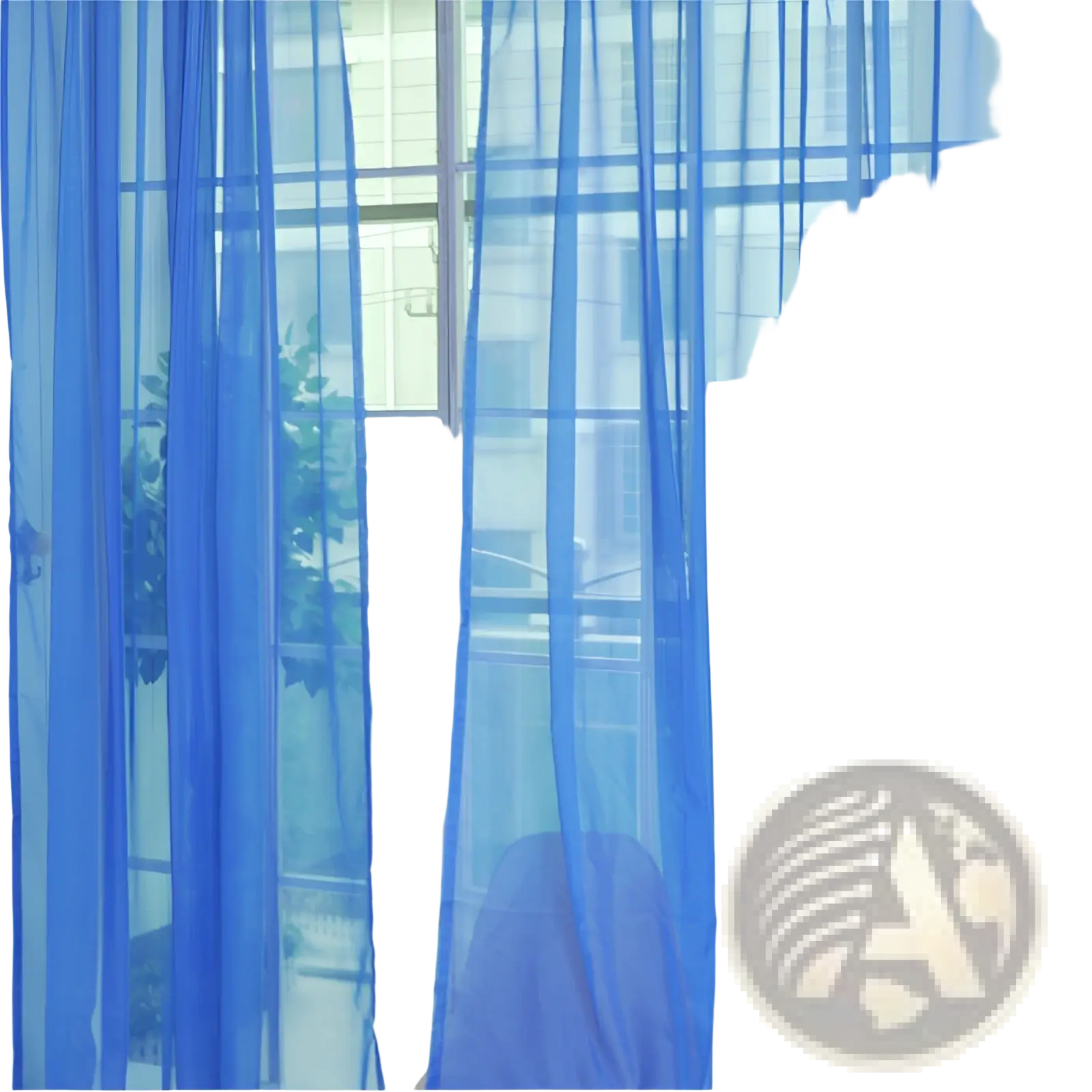 Blue sheer tulle window curtain with subtle grid pattern for living room and bedroom use