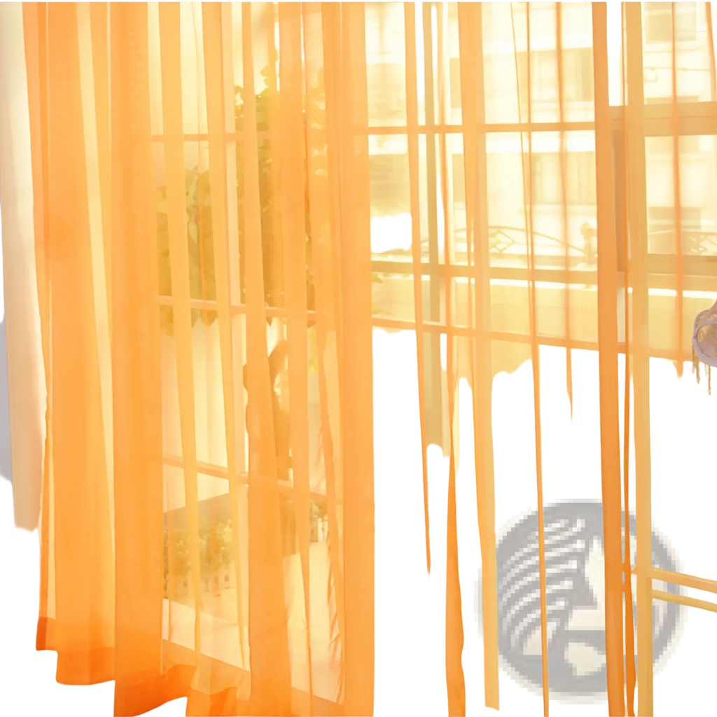Orange sheer tulle window curtains with vertical pleats and soft translucent fabric for living room and bedroom