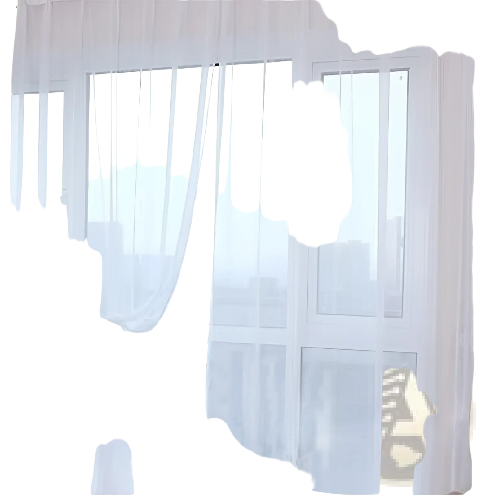 White sheer curtain with delicate flowing design made of tulle for living room and bedroom window decor