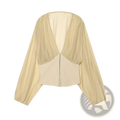 Beige sheer v-neck long sleeve blouse with structured bodice and voluminous sleeves in lightweight fabric