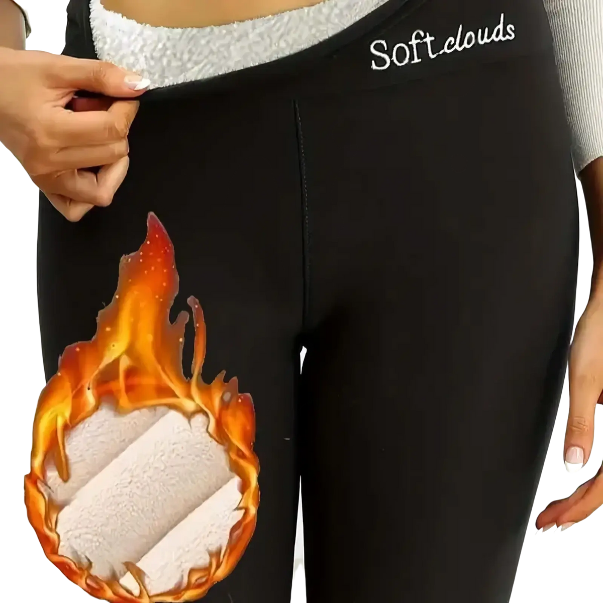 Black softclouds sherpa lined fleece thermal winter leggings with plush white fleece lining and snug fit