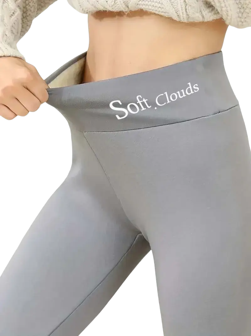 Gray soft.clouds sherpa lined fleece thermal winter leggings with plush stretchy fabric and elastic waistband