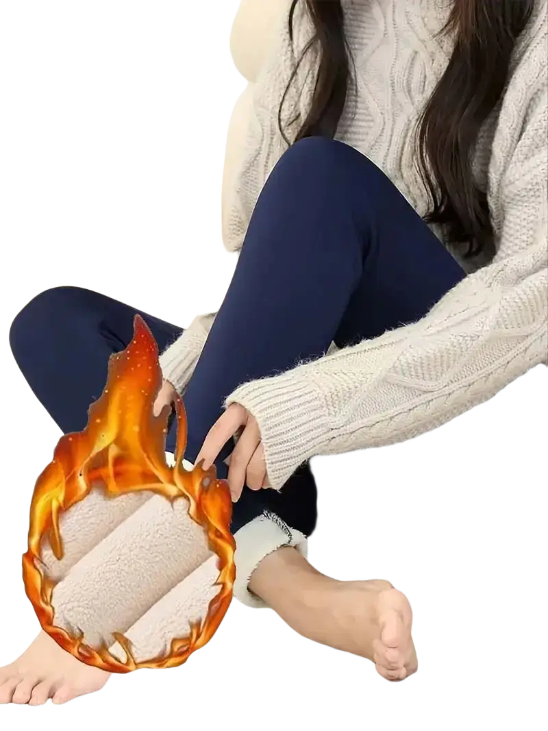 Navy blue sherpa lined fleece thermal winter leggings with plush interior for added warmth and comfort