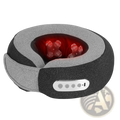 Shiatsu neck massager pillow with heat and memory foam featuring gray and black fabric and red glowing massage balls inside