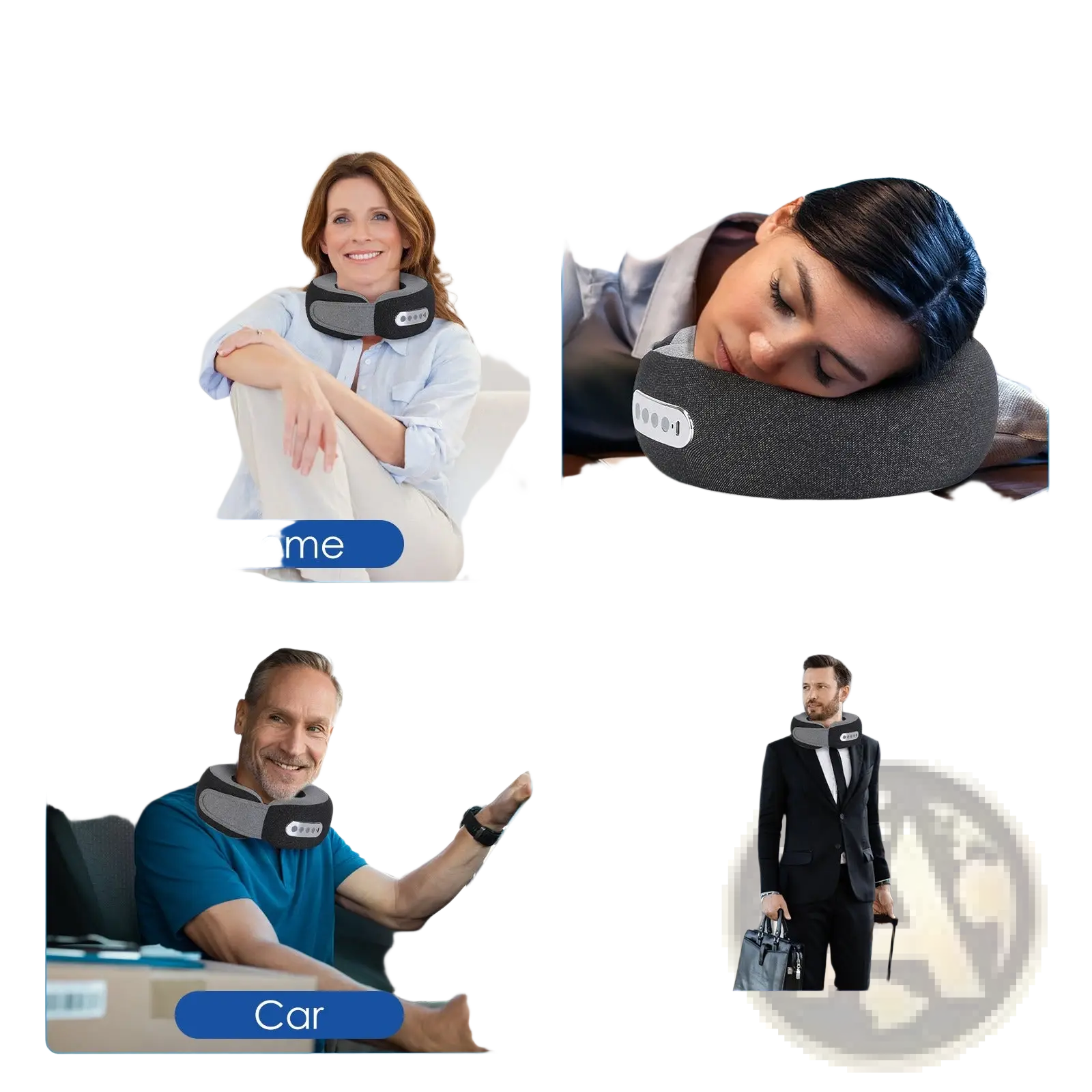 Gray and black shiatsu neck massager pillow with heat memory foam and built-in control panel for home office car or travel use