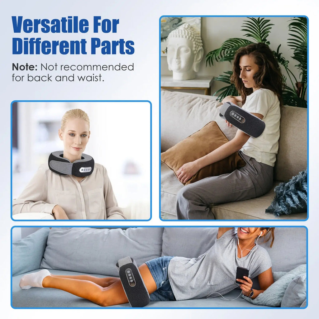 Black and gray adjustable shiatsu neck massager pillow with heat memory foam and control buttons for neck arm and leg use