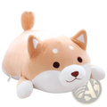 Cute tan and white plush shiba inu pillow with embroidered facial features soft kawaii dog animal pillow