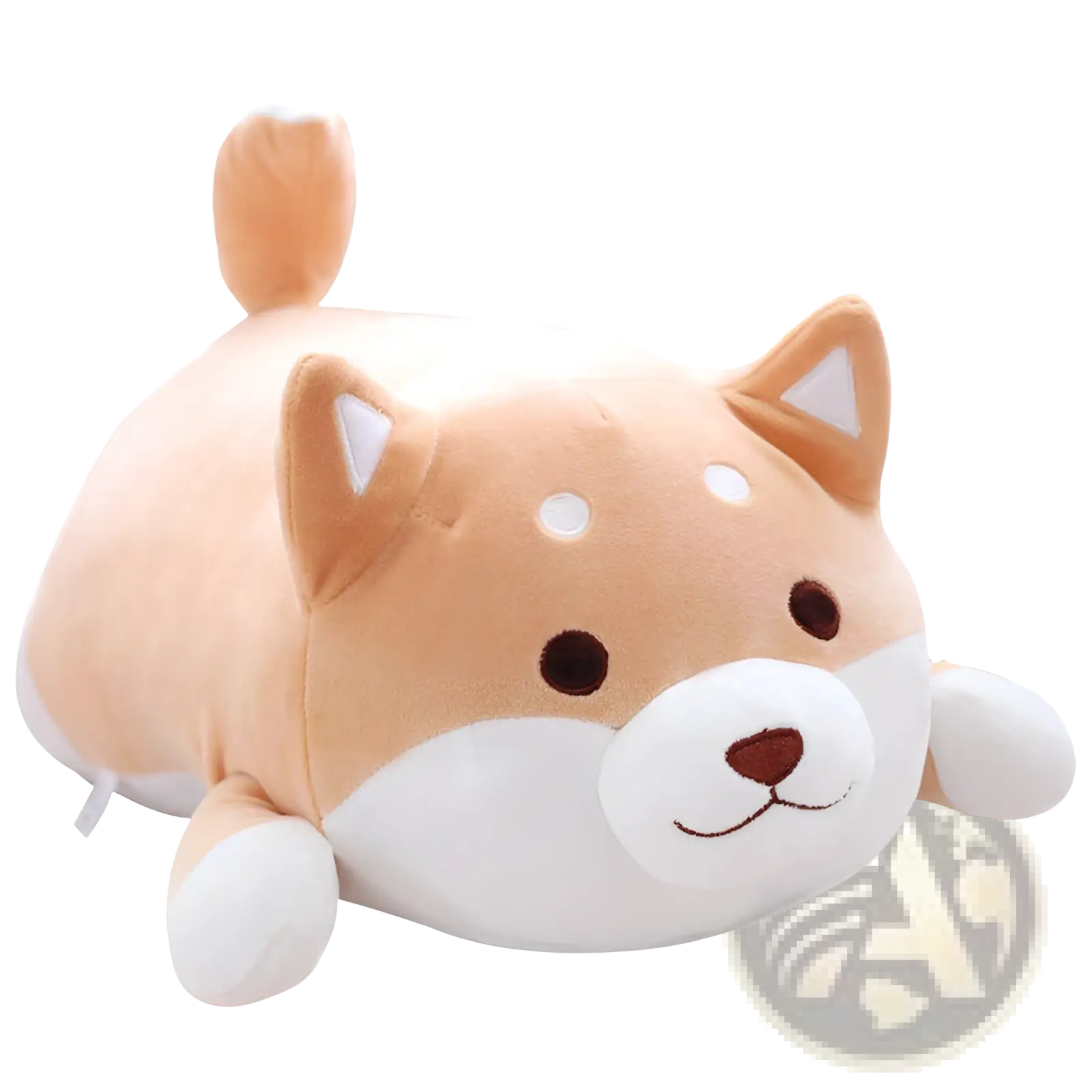 Cute tan and white plush shiba inu pillow with embroidered facial features soft kawaii dog animal pillow
