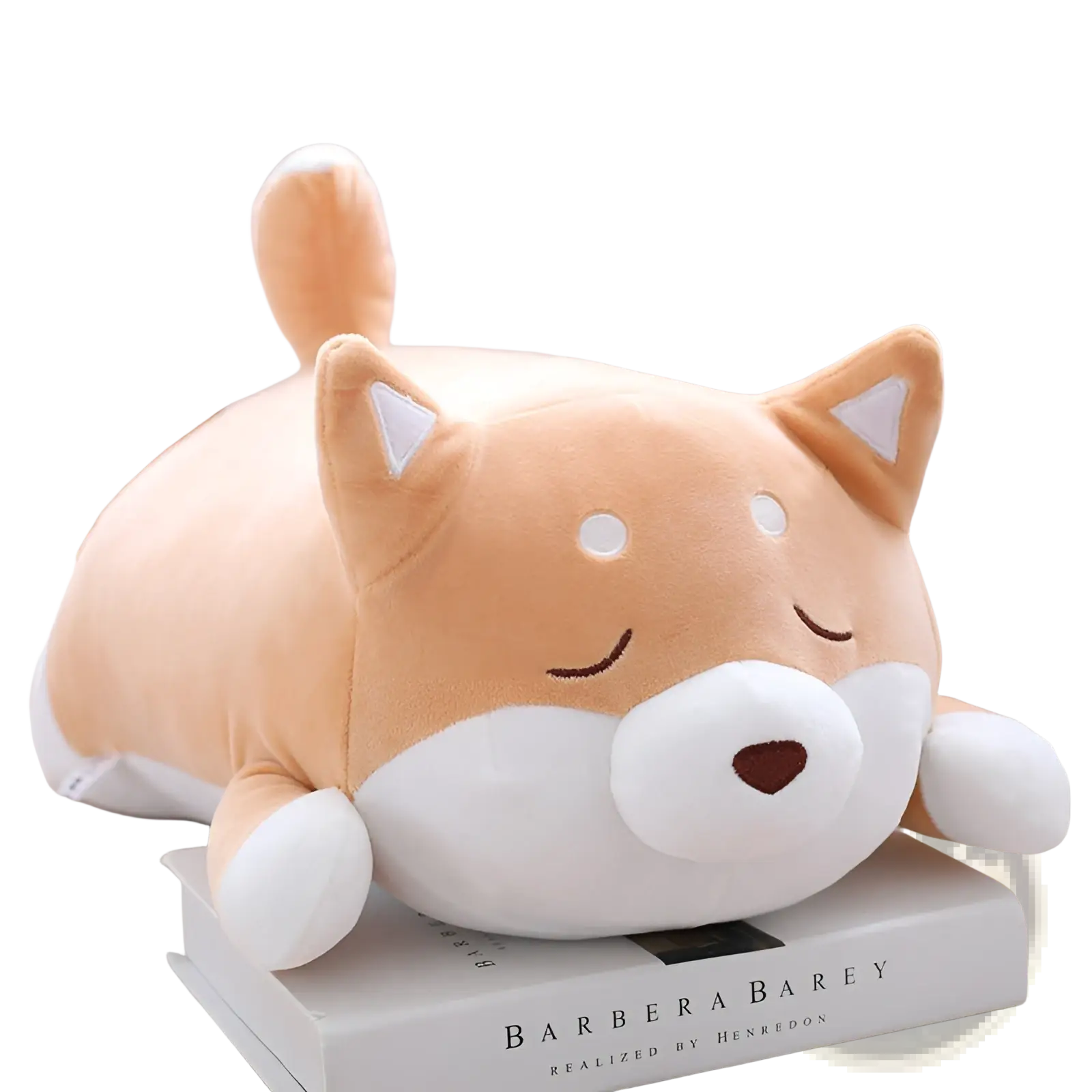 Cute tan and white plush shiba inu pillow with embroidered facial features soft kawaii dog animal cushion