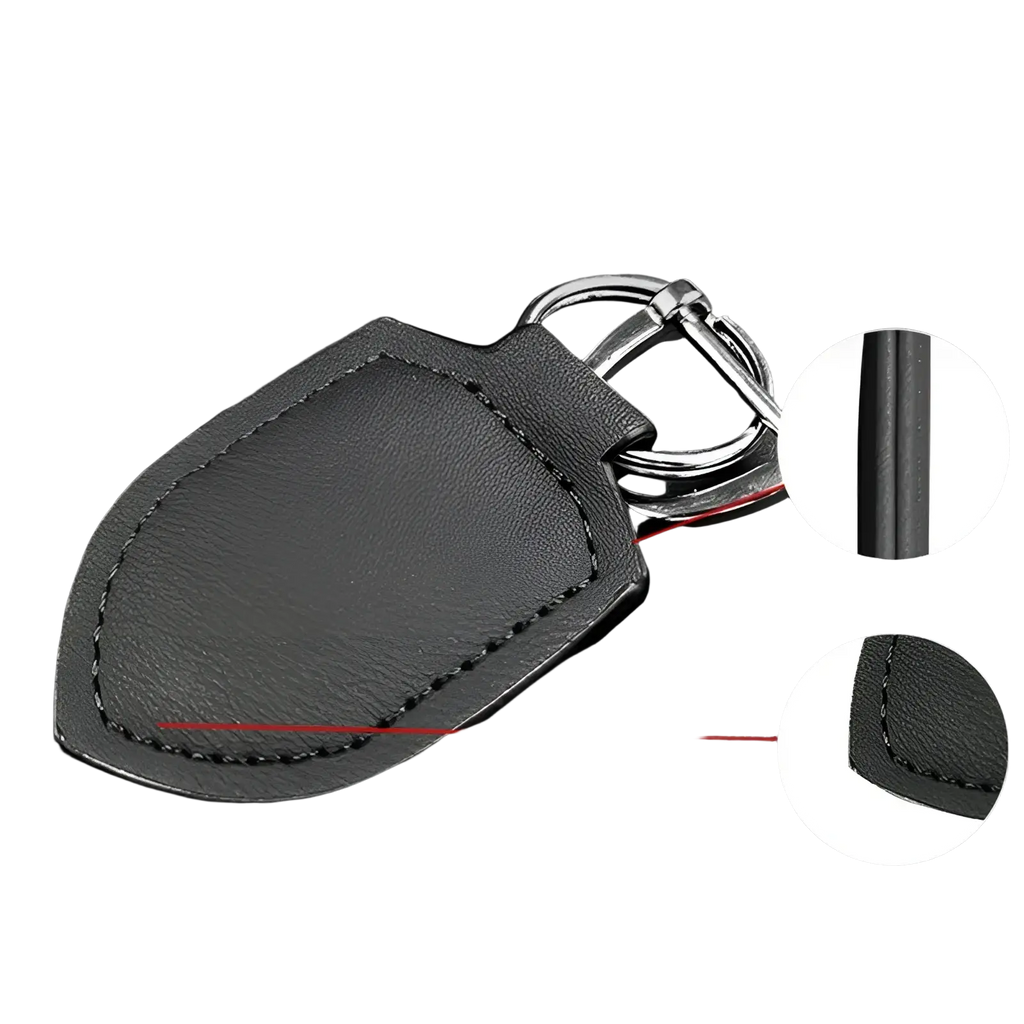Black leather shield leather car keychain ring organizer with silver metal clasp and ring for secure key storage