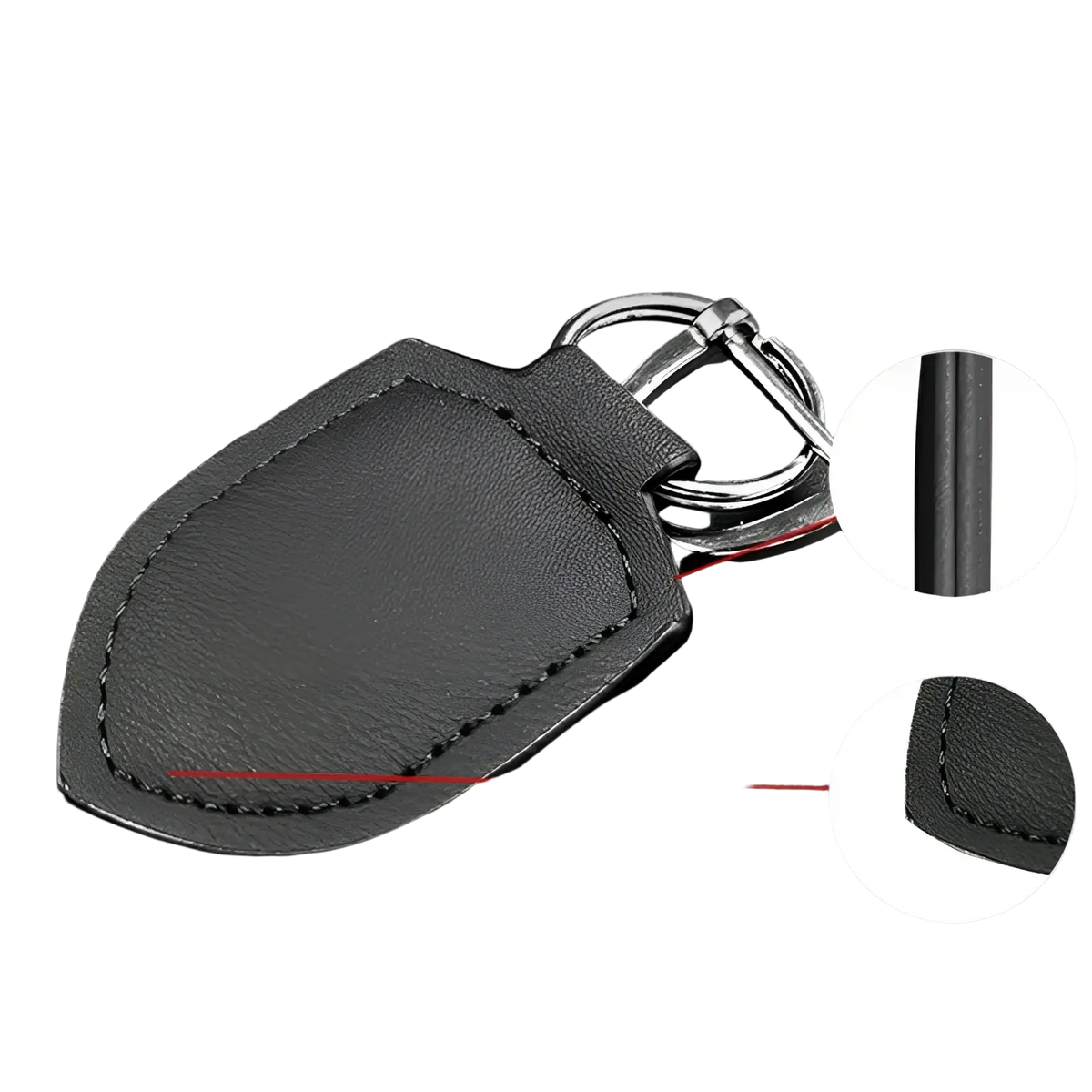 Black leather shield leather car keychain ring organizer with silver metal clasp and ring for secure key storage