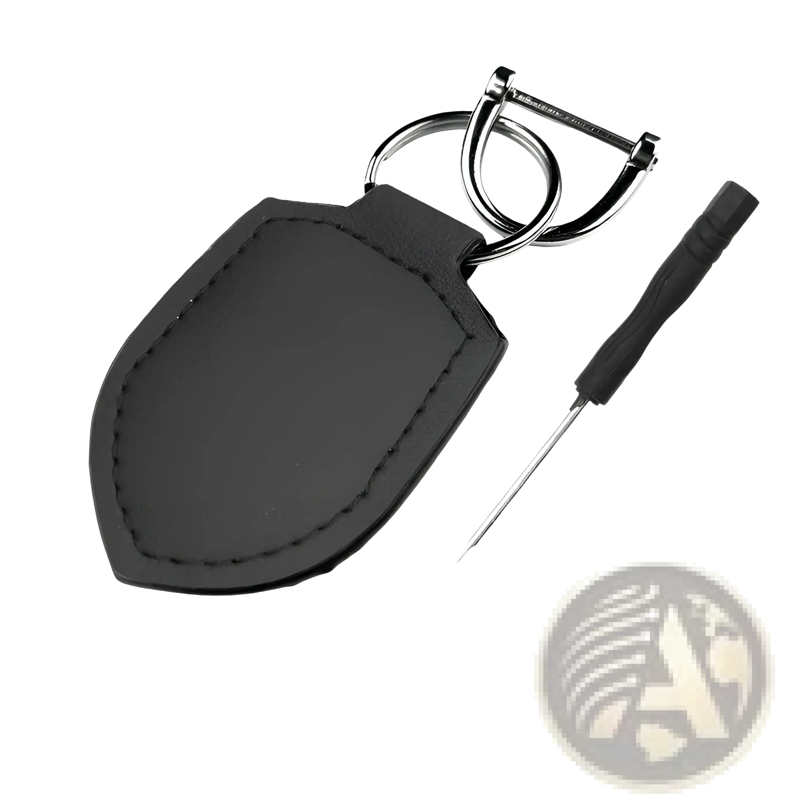 Black leather shield leather car keychain ring organizer with sleek shield-shaped design and silver metal ring