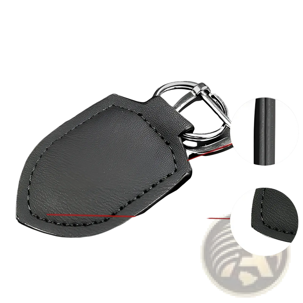 Black leather shield leather car keychain ring organizer with silver metal clasp and ring for secure key storage