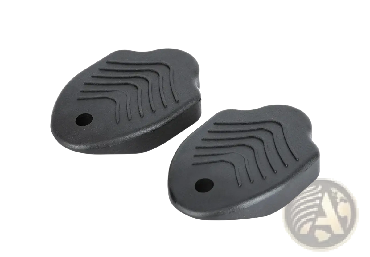 Black rubber footrest pads with textured curved grooves and central hole shown on the back side for shimano spd cleats sh51 sh56 mtb pedal set