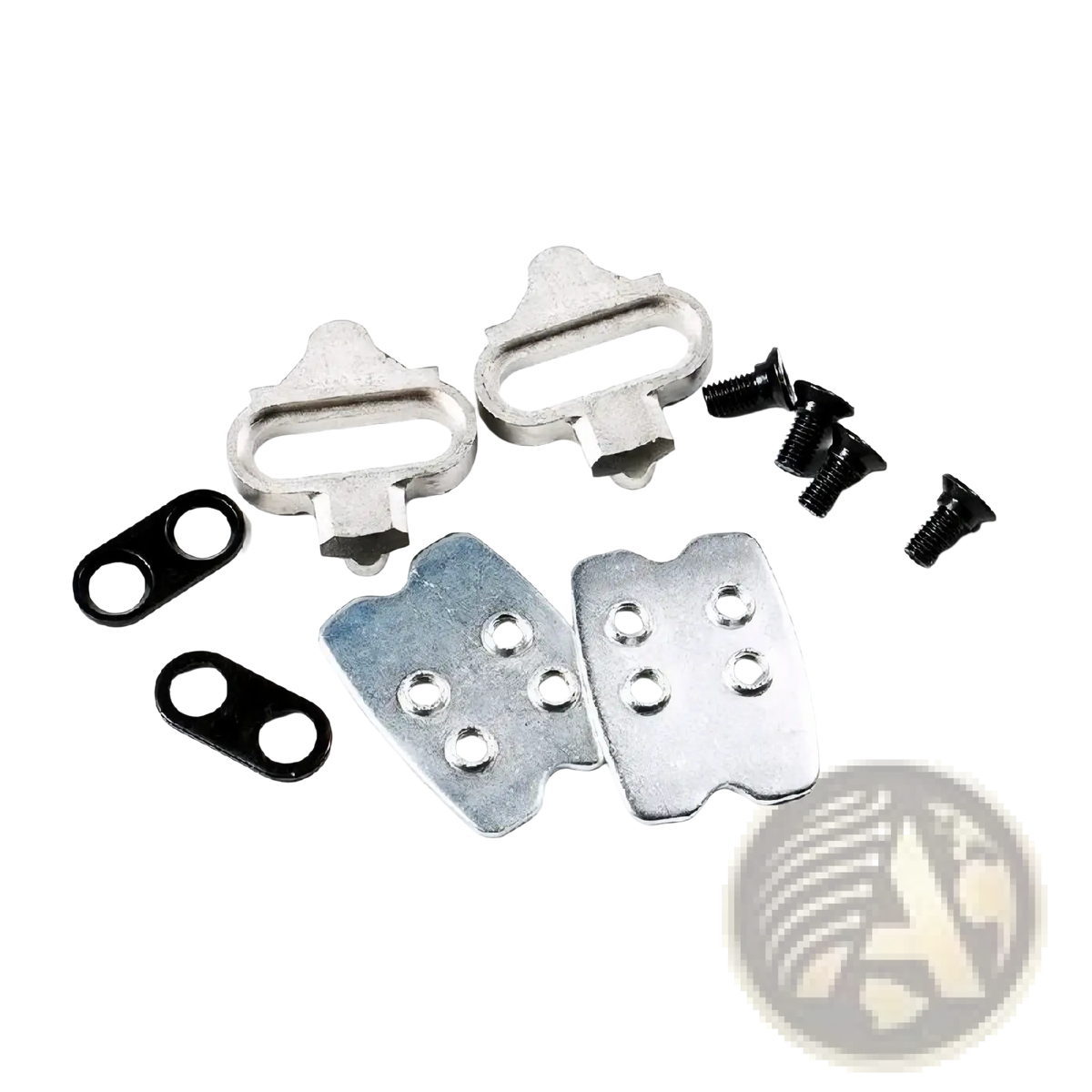 Silver metal Shimano spd cleats SH51 SH56 mtb pedal clips with black plastic inserts and matching screws