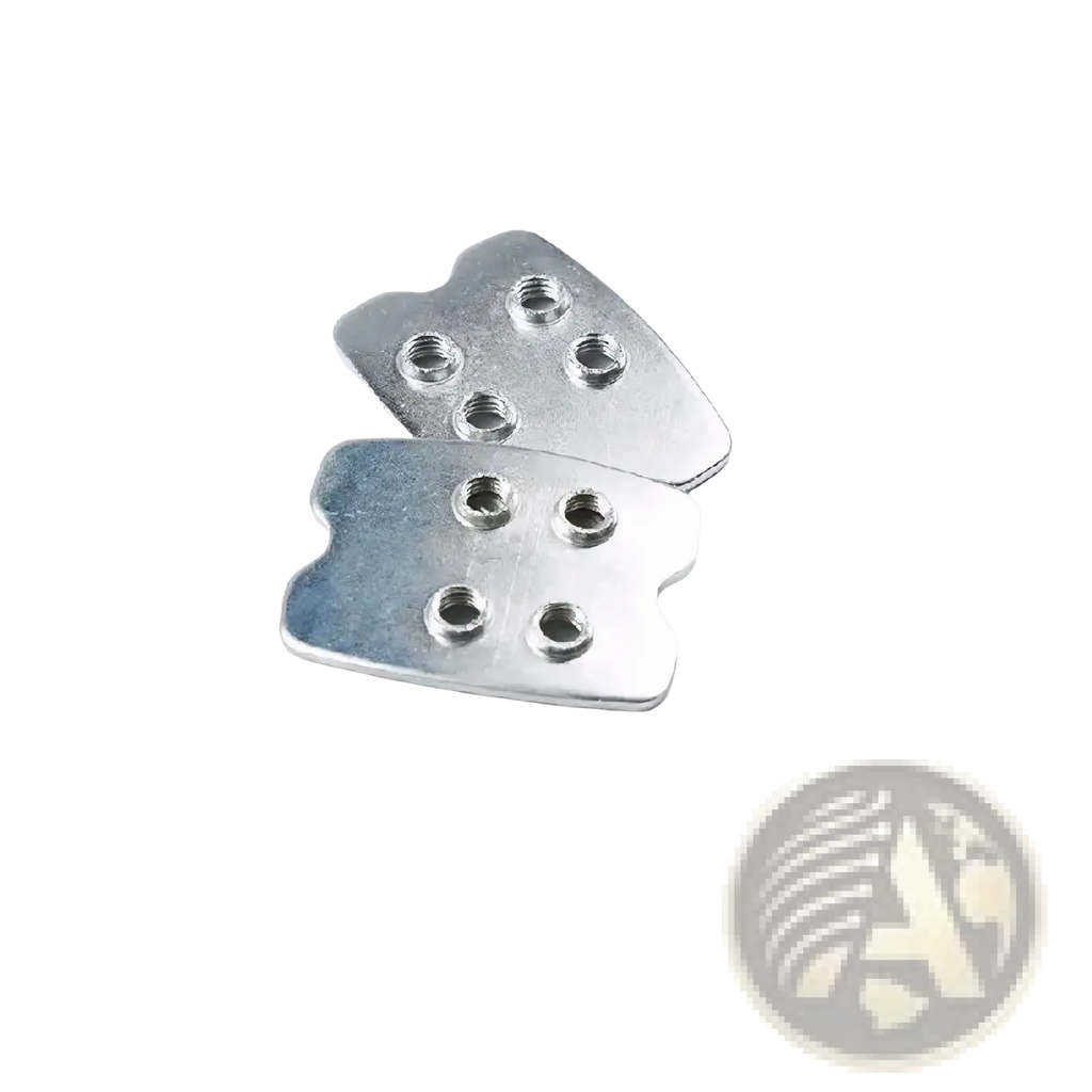 Silver metal mounting plates with five threaded holes for Shimano Spd cleats Sh51 Sh56 mtb pedal set backsides