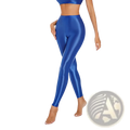 Shiny royal blue metallic high waisted disco leggings made from reflective material for stylish wear