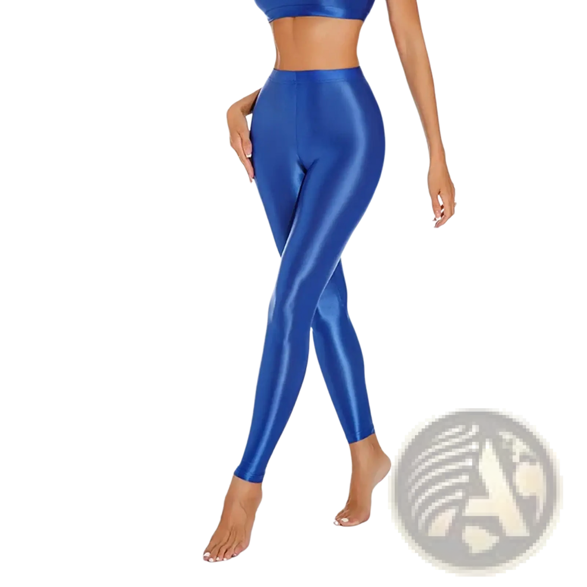 Shiny royal blue metallic high waisted disco leggings made from reflective material for stylish wear