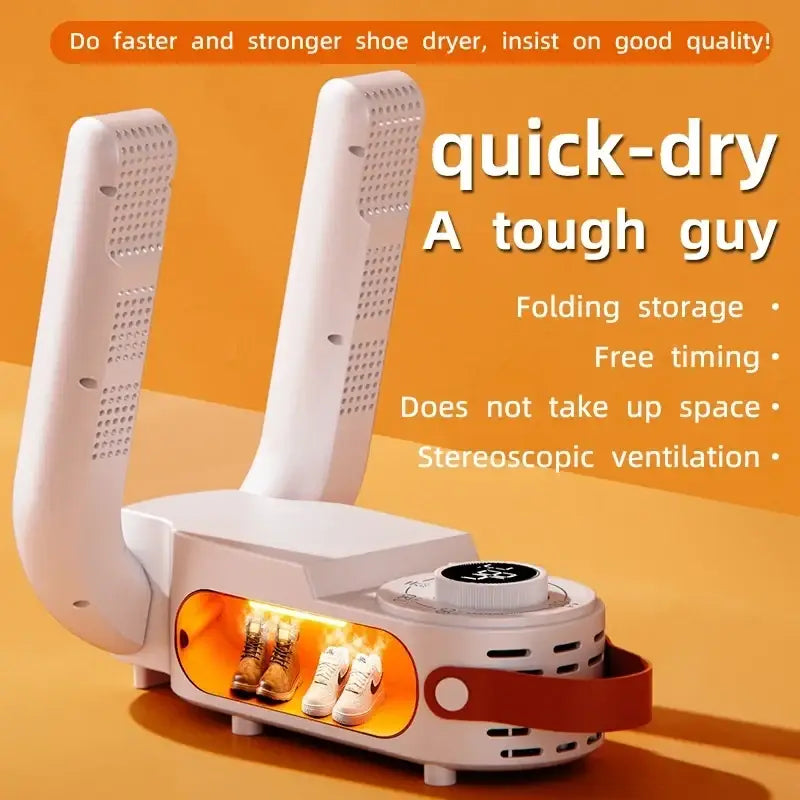 White plastic intelligent shoe dryer with two vents red strap and illuminated interior for household shoe warming