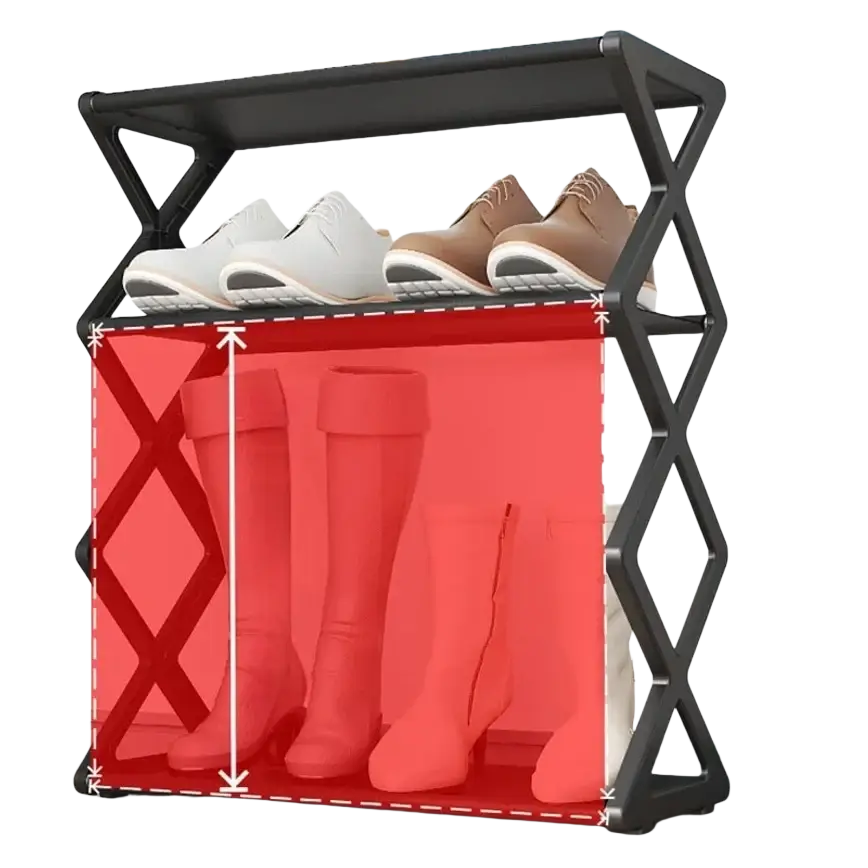 Black metal frame shoe rack with red translucent front panel 4 tier space saving tier shoe organizer