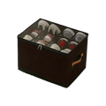 Black fabric foldable oxford shoe storage organizer with transparent top and tan handle for efficient storage
