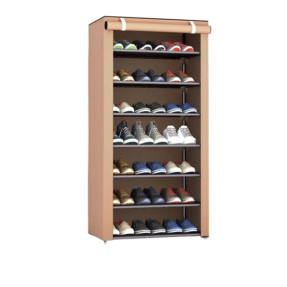 Beige fabric shoes rack shoe with six shelves for rack shoe storage and shoe storage organizer holding sneakers