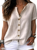 Beige short sleeve button up cardigan for women with relaxed fit and subtle textured fabric for casual wear