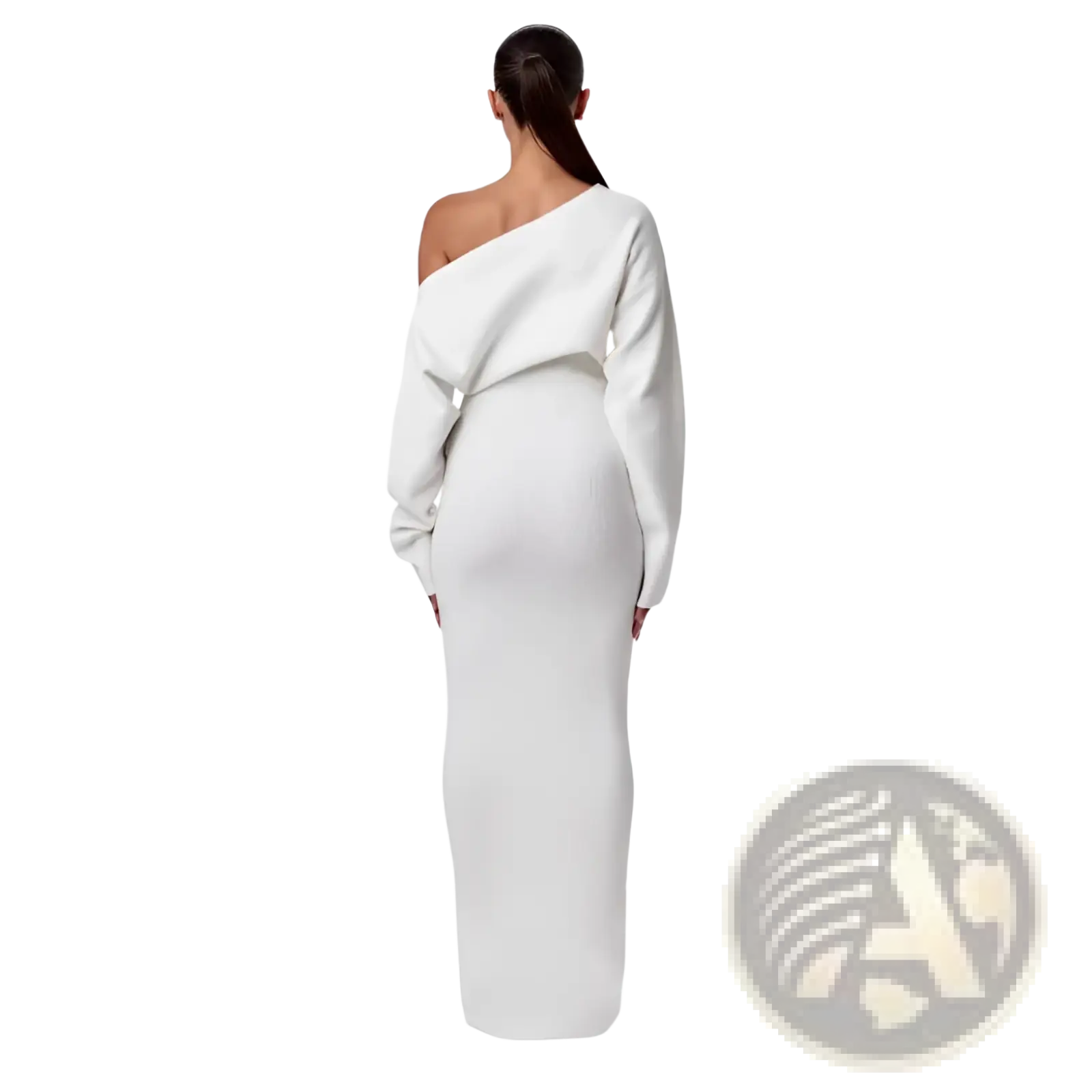 Off shoulder long sleeve knitted bodycon maxi dress in white with ribbed texture and sleek fit