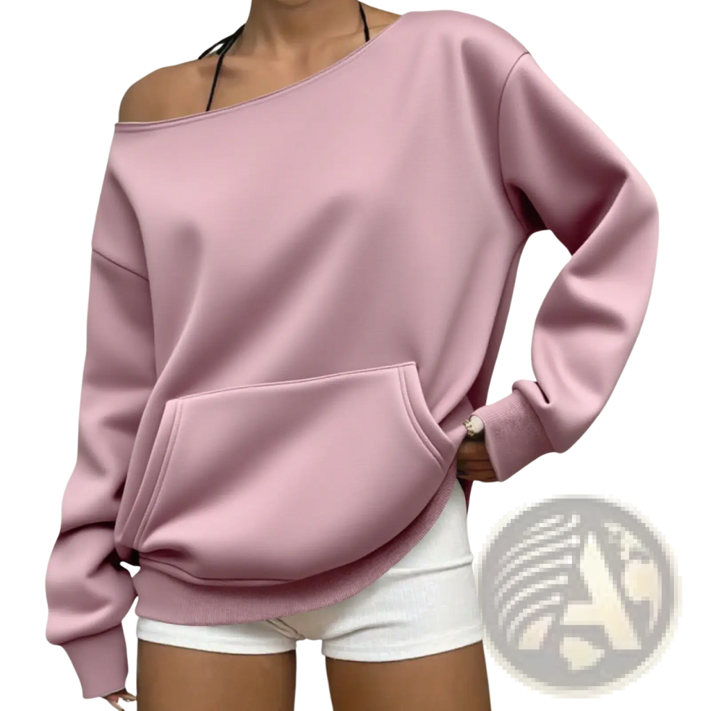 Off-shoulder pocket sweatshirt in soft pink with a relaxed fit and ribbed cuffs made from cozy material