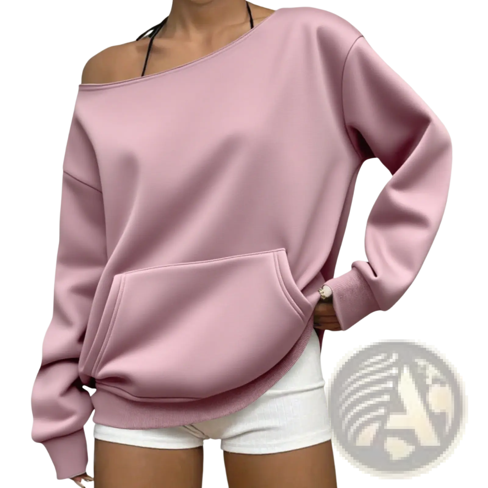 Off-shoulder pocket sweatshirt in soft pink with a relaxed fit and ribbed cuffs made from cozy material